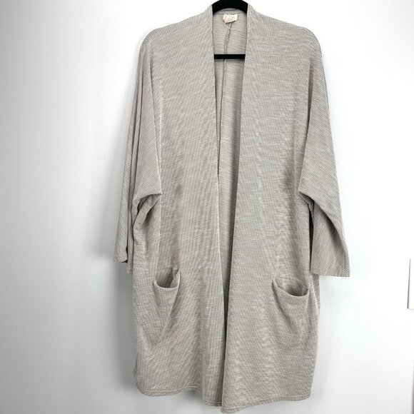 Donni Anthropologie Plus One Size Gray Striped Open Mid Length Duster Cardigan - Picture 7 of 10
